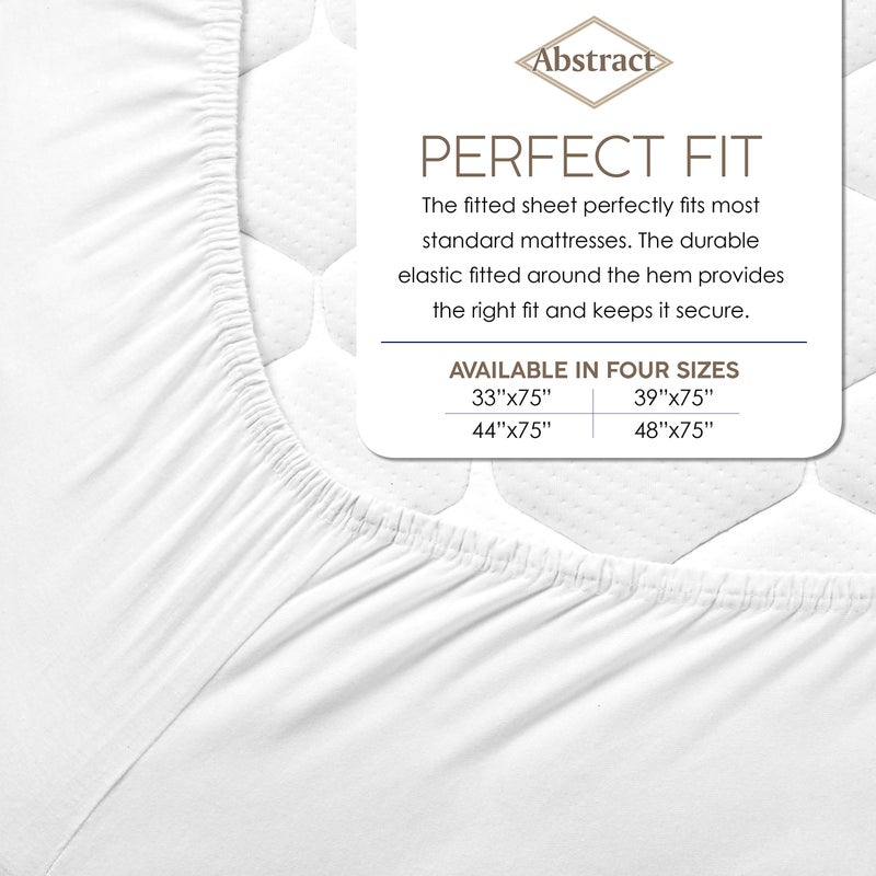 Abstract Fitted Bed Sheet - 100% Cotton Snug Fitted Bed Sheets for Narrow Twin/Rv Bunk/Camping Cot - Breathable Fabric - Deep Pockets Up to 12 Inch (White, Twin) - Image 3